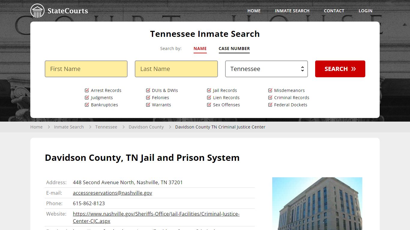 Davidson County TN Criminal Justice Center Inmate Records Search ...